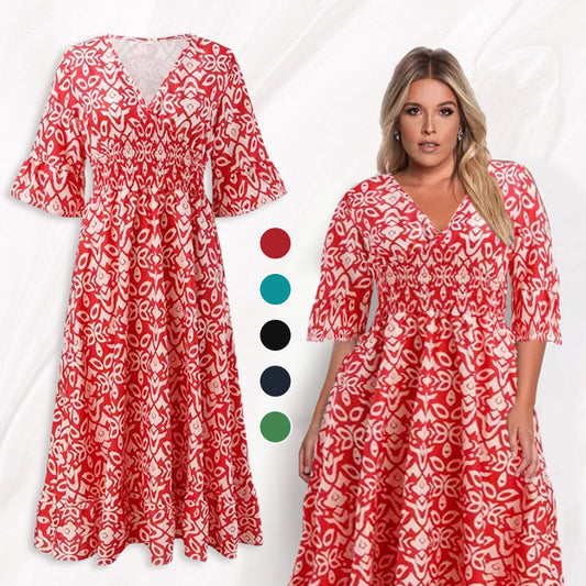 💖VIIMEINEN MYYNTIpäivä 50 % ALENNUS💖Boheemi, rento kuviollinen V-kaula-aukkoinen, vyötäröltä kietoutuva pitkä mekko