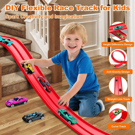 🎁Frühweihnachtlicher Sonderverkauf 50 % Rabatt🎅🏎️DIY-Rennbahn für Kinder aus Aluminiumlegierung mit Saugnäpfen