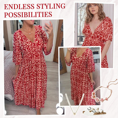 💖VIIMEINEN MYYNTIpäivä 50 % ALENNUS💖Boheemi, rento kuviollinen V-kaula-aukkoinen, vyötäröltä kietoutuva pitkä mekko
