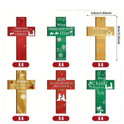 24 st Julhängande Träkrucifix Dekoration