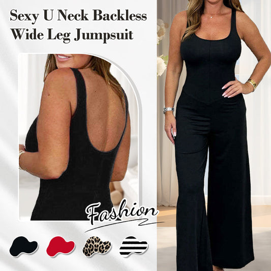Naisten seksikäs U kaula selkärangaton leveä jalka Jumpsuit