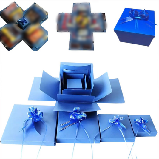 Fünfstöckige Geschenkbox Überraschung entfaltet sich Mit Satinband verziert
