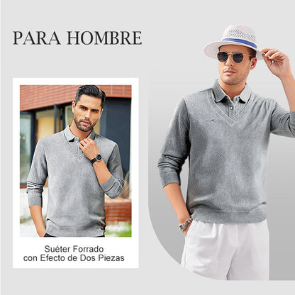 Suéter Forrado para Hombre con Efecto de Dos Piezas